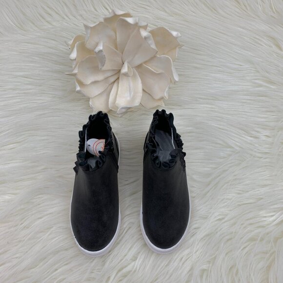 Black Sneaker Booties With Adorable Ruffle and Shimmery Elastic Detail NWT - Picture 4 of 8